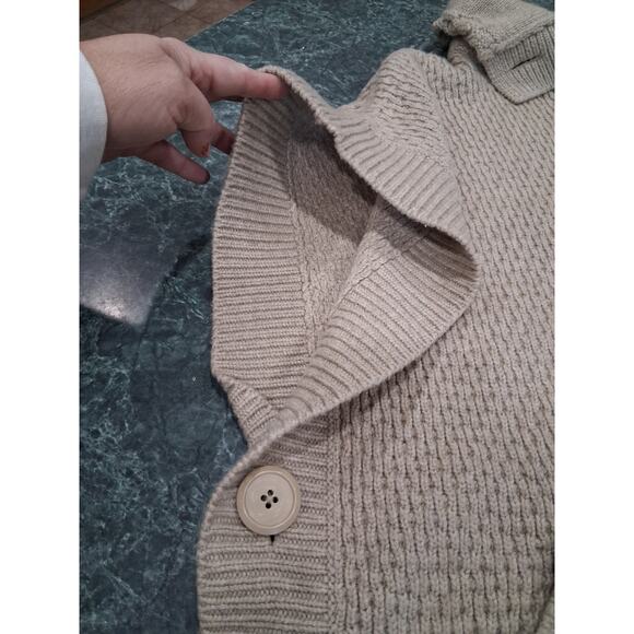 McDuff Neutral Tan Open Snap Front Poncho Wool Cashmere Mock Neck Sweater S/M - Picture 9 of 16